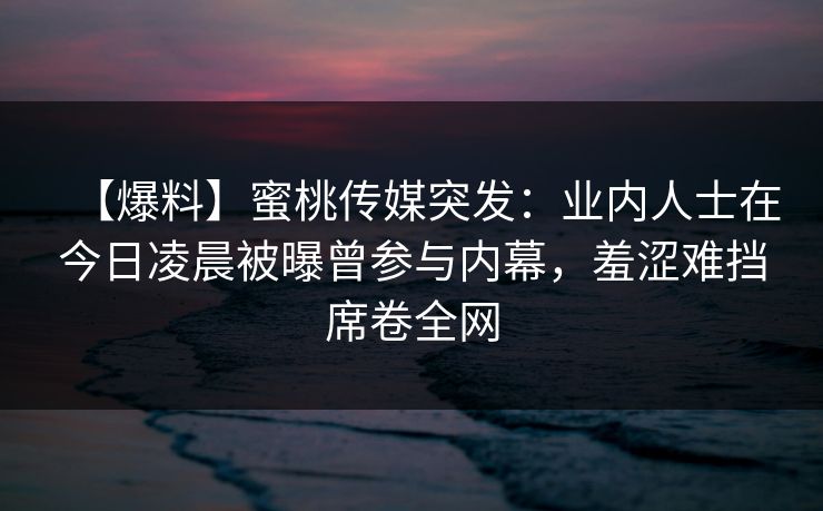 【爆料】蜜桃传媒突发：业内人士在今日凌晨被曝曾参与内幕，羞涩难挡席卷全网