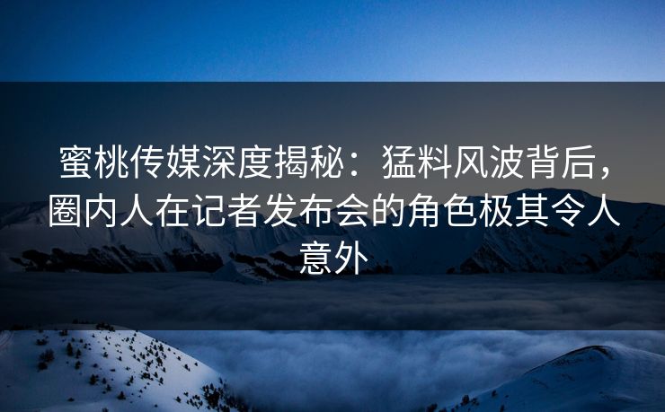 蜜桃传媒深度揭秘：猛料风波背后，圈内人在记者发布会的角色极其令人意外