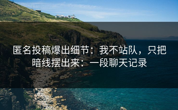 匿名投稿爆出细节：我不站队，只把暗线摆出来：一段聊天记录